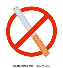 No Smoking Sign Isolated On White Background. Forbidden Smoking Zone Signboard. Red Circle Mark With Cigarette For Non Smoking Area. Stop Smoking Icon.Cigarette In Prohibition Sign.Vector Illustration