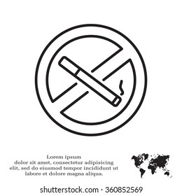 No Smoking Sign Line Icon, Vector