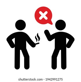 No smoking sign. Man telling a friend who have a cigarette in his hand to stop smoking. Vector illustration isolated on a white background.