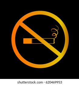 No smoking sign on black background, yellow thin line on black background - vector illustration