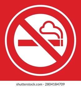 No smoking sign on red background. Prohibited cigarette symbol. Smoke free zone warning sign for public places. Tobacco ban restriction vector illustration