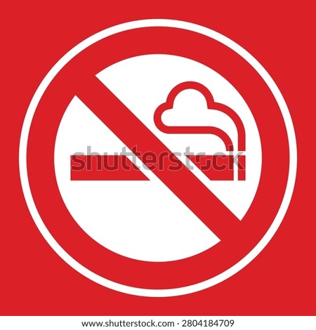 No smoking sign on red background. Prohibited cigarette symbol. Smoke free zone warning sign for public places. Tobacco ban restriction vector illustration