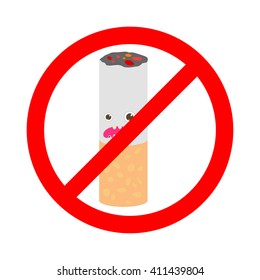 No smoking sign on white background, cartoon Vector Illustration. Stop smoking