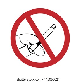 No smoking sign on white background. Hand draw illustration hand with cigarette . Vector illustration