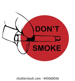 No smoking sign on white background. Hand draw illustration hand with cigarette . Vector illustration.