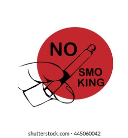No smoking sign on white background. Hand draw illustration hand with cigarette . Vector illustration. No smoking quote
