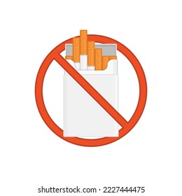 No smoking sign. A pack of cigarettes and a red prohibition. Stop smoking vector illustration.