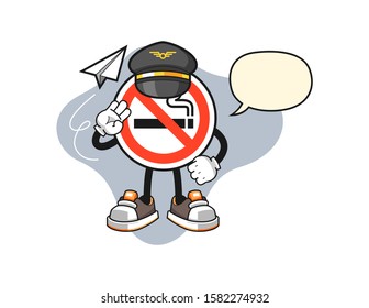 No smoking sign pilot with speech bubble cartoon. Mascot Character vector.