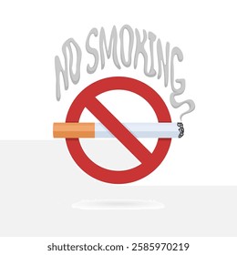 No smoking sign. Prohibitory sign. Cigarette with smoke, vector illustration.