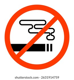 No smoking sign for public places.Silhouette cigarette and smoke, red circle.Vector illustration.