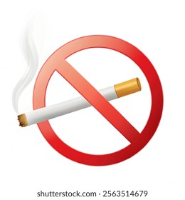 No Smoking Sign with Realistic Cigarette for Poster.vector. Vector illustration and white background. 