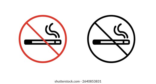 No Smoking Sign in Red and Black Color with Cigarette and Smoke Icon for Health Awareness