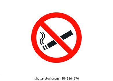 No Smoking Sign. Red Circle Warning Prohibition Symbol with Black Cigarette Icon inside isolated on White Background. Flat Vector Icon Design Template Element.