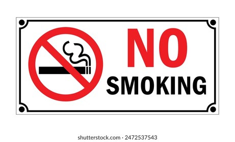 No smoking sign with red circle, black cigarettes, red and black No Smoking symbol on the left side.eps