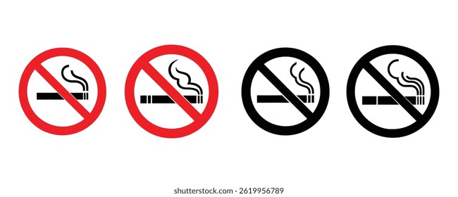 No Smoking Sign, Red Circle with Diagonal Line and Black Cigarette Icon