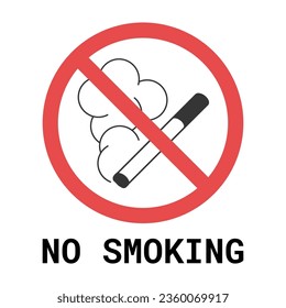 No smoking sign. Red forbidden symbol with burning cigarette. Vector illustration isolated on a white background in flat style