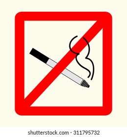 No smoking sign in red rectangle. Can be used on table in cafe, vector