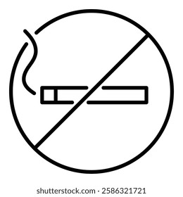 no smoking sign round line vector icon with editable stroke 