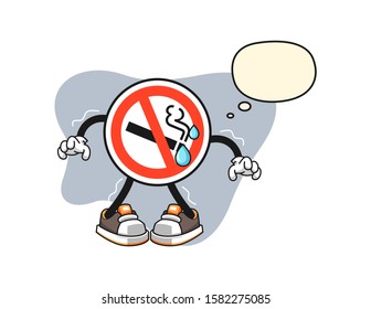 No smoking sign scare with thought bubble cartoon. Mascot Character vector.
