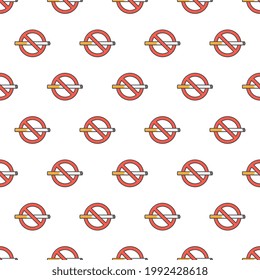 No Smoking Sign Seamless Pattern On A White Background. Stop Smoking Theme Vector Illustration