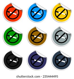 No smoking sign. Set of blank stickers. Flat illustrator Eps