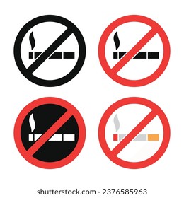 Aucun Panneau Fumeur Ensemble sur Fond Blanc. Image vectorielle