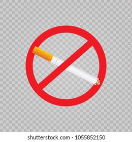 No smoking sign or sticker on transparent background. Flat Cigarette vector icon