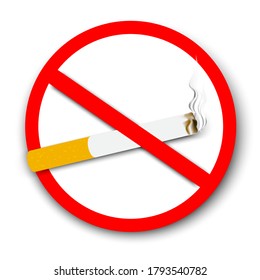 No smoking sign. Stop cigarette smoke. Tobacco-free zone. Vector image.