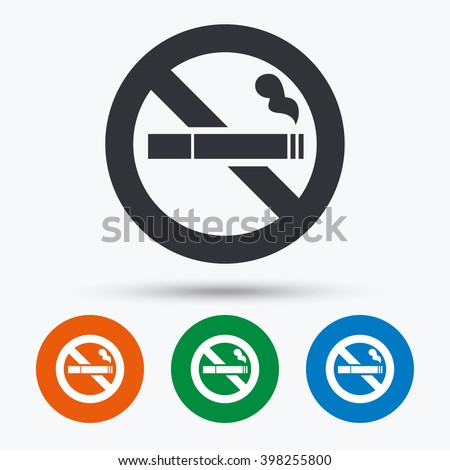 No smoking sign. Stop smoke symbol. Flat icons in circles. Round buttons for web.