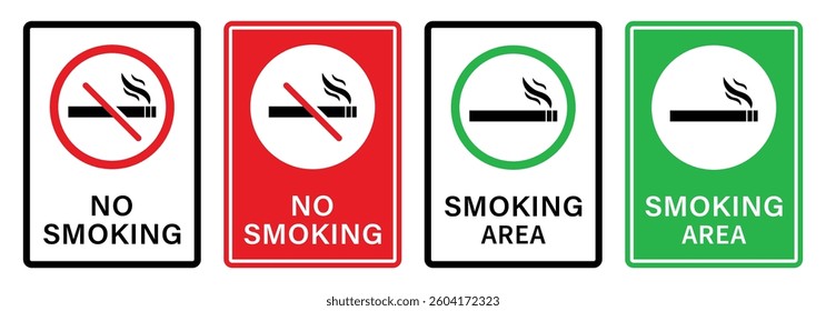 No smoking sign symbol. Smoking area and non-smoking area red and green template design. Prohibited signs symbol. Ban sign icon. Vector illustration.