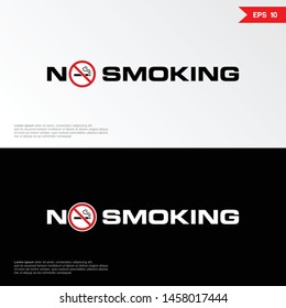 No smoking sign and taks. Red prohibition with cigarette and smoke on white and black background. Vector illustration. eps10