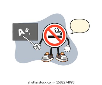 No smoking sign teacher with speech bubble cartoon. Mascot Character vector.