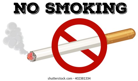 No smoking sign with text and picture illustration Immagine vettoriale stock