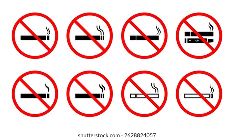 No Smoking Sign vector design collection, Isolated Warning information sign,Red Round Policy Sticker, International symbol, Rule pictogram, Editable stock