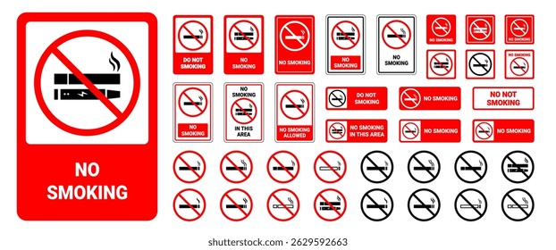No Smoking Sign vector design collection, Red Anti Smoking, Cigarette icon seybol set, Prohibiteed sign graphic elements for Business and information, Editable stock.
