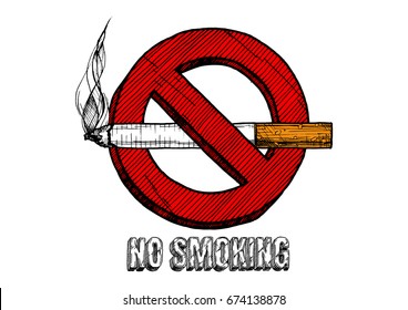 No smoking sign. Vector hand drawn illustration in vintage engraved style. isolated on white background.