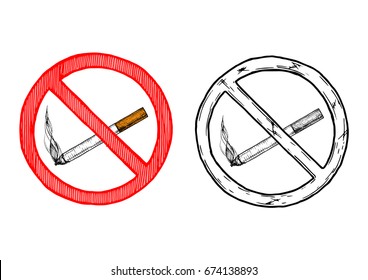 No smoking sign. Vector hand drawn illustration in vintage engraved style. isolated on white background.