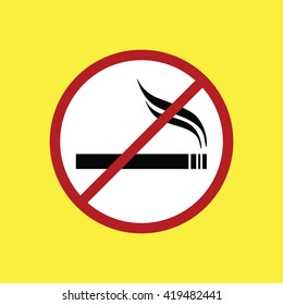 No smoking sign vector icon. Black cigarette vector illustration. Yellow background