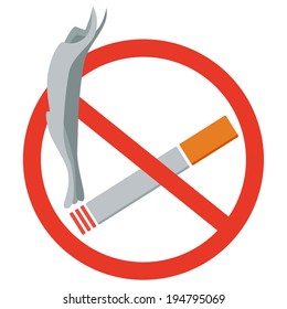 No smoking sign. Vector isolated. Cigarette and smoke.