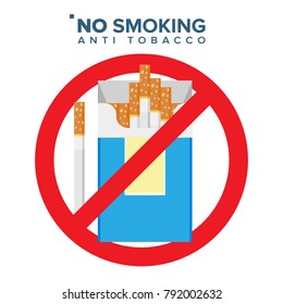 No Smoking Sign Vector. Prohibition Icon. Anti Offering And Bad Habit. Isolated Flat Cartoon Illustration 