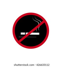 No Smoking Sign Of White Cigarette On Black In To Red Circle For Meaning Of No Smoking Zone, Anti Smoke Day, Tobacco Free Day.