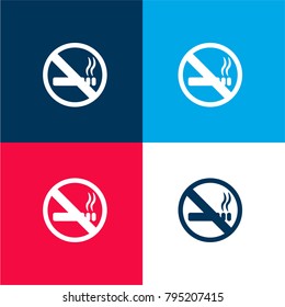 No smoking signal symbol four color material and minimal icon logo set in red and blue