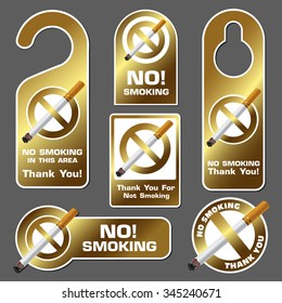 No smoking signs, Gold style,Vector EPS10 illustration