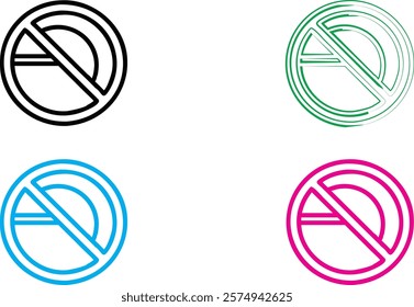 No smoking signs, minimalist design, circular icons, bold outlines, black and white, neon colors, green blue pink, simple geometric shapes, vector graphics, clean lines, symbolic representation, prohi