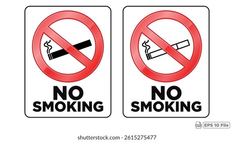 No Smoking Signs - Prohibition Circle with Diagonal Line Over Smoking Cigarette Illustration, Accompanied by Bold 'NO SMOKING' Text - Ideal for Safety Guidelines