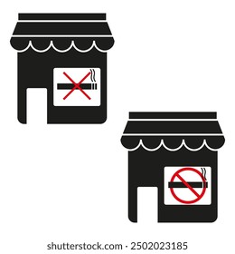 No smoking signs. Storefront icons. Red prohibition symbols. Vector illustration.