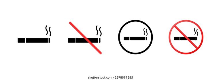 No smoking. Silhouette, black, no smoking sign. Vector icons.