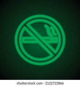 No smoking simple icon. Flat desing. Green neon on black background with green light.ai