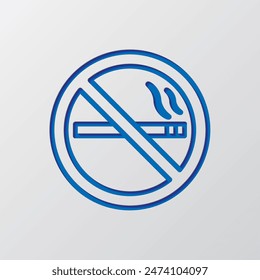 Einfaches Nichtraucher-Symbol. Flaches Design. Papierschnittdesign. Ausgeschnittenes blaues Symbol mit Schatten. Grauer Hintergrund.ai