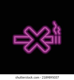 No fumar simple vector de iconos. Diseño plano. Neón morado sobre fondo negro.ai